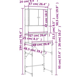 vidaXL Wasmachinekast 68x48,5x194 cm grijs sonoma eikenkleurig