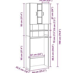 vidaXL Wasmachinekast 64x25,5x190 cm gerookt eikenkleurig
