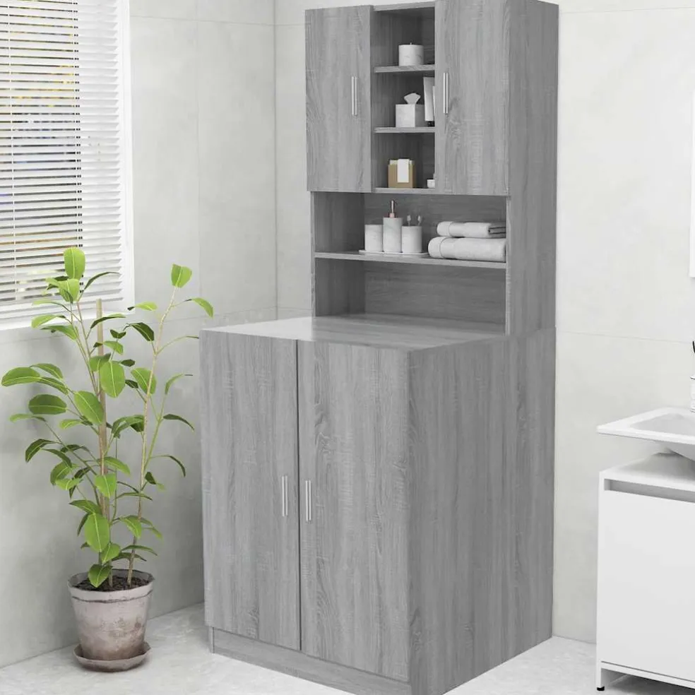 vidaXL Wasmachinekast 70,5x25,5x90 cm grijs sonoma eikenkleurig