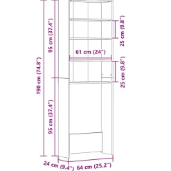 vidaXL Wasmachinekast 64x24x190 cm oud houtkleurig
