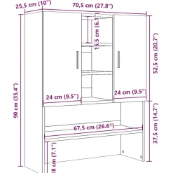 vidaXL Wasmachinekast 70,5x25,5x90 cm oud houtkleurig