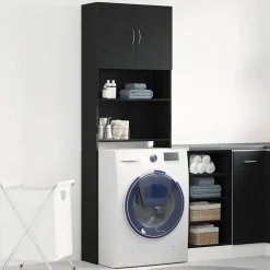 vidaXL Wasmachinekast 64x24x190 cm spaanplaat zwart eikenkleurig