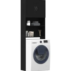vidaXL Wasmachinekast 64x24x190 cm spaanplaat zwart eikenkleurig