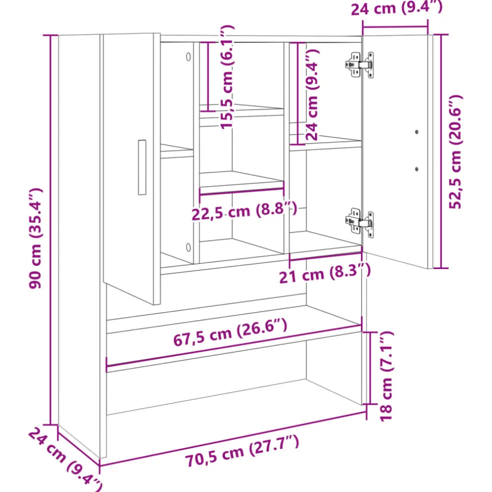 vidaXL Wasmachinekast 70,5x24x90 cm sonoma eikenkleurig