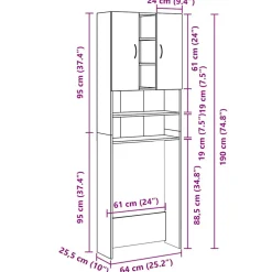 vidaXL Wasmachinekast 64x25,5x190 cm sonoma eikenkleurig