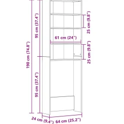 vidaXL Wasmachinekast 64x24x190 cm wit