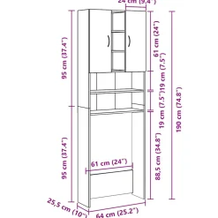 vidaXL Wasmachinekast 64x25,5x190 cm wit