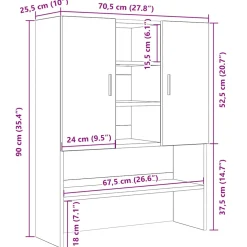 vidaXL Wasmachinekast 70,5x25,5x90 cm zwart eikenkleurig