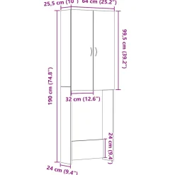 vidaXL Wasmachinekast 64x25,5x190 cm zwart eikenkleur