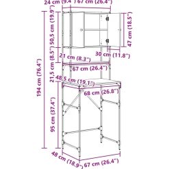 vidaXL Wasmachinekast Zwart 0ak 68 x 48,5 x 194 cm Bewerkt hout