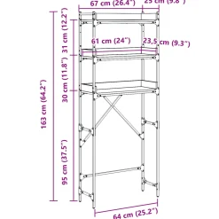 vidaXL Wasmachineplank Zwart 0ak 67 x 25 x 163 cm Bewerkt hout