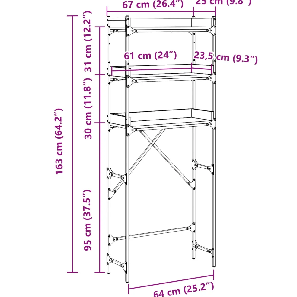 vidaXL Wasmachineplank Zwart 0ak 67 x 25 x 163 cm Bewerkt hout