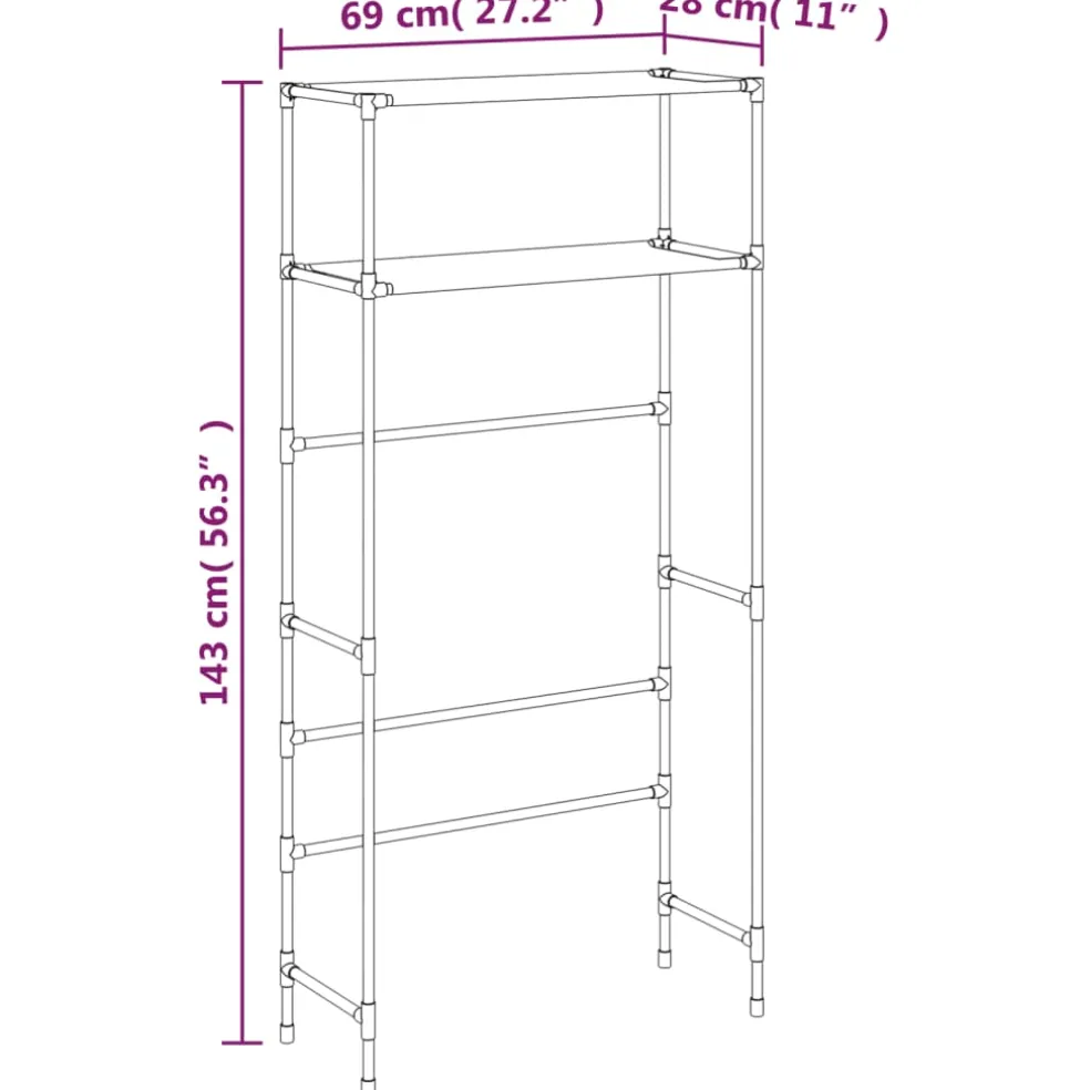 vidaXL Wasmachinerek 2-laags 69x28x143 cm ijzer zwart