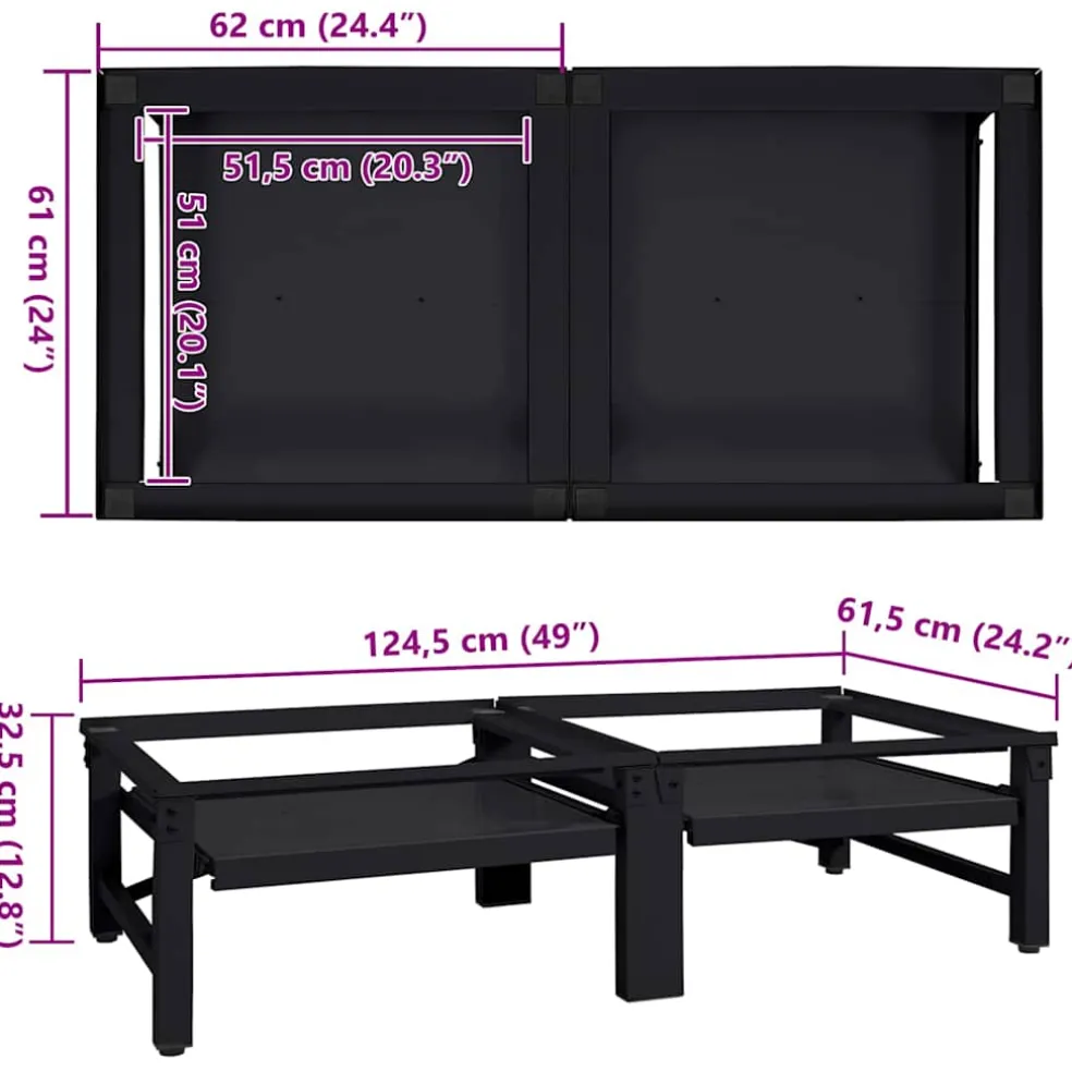 vidaXL Wasmachineverhoger 2 st Zwart 124,5 x 61,5 x 32,5 cm Staal