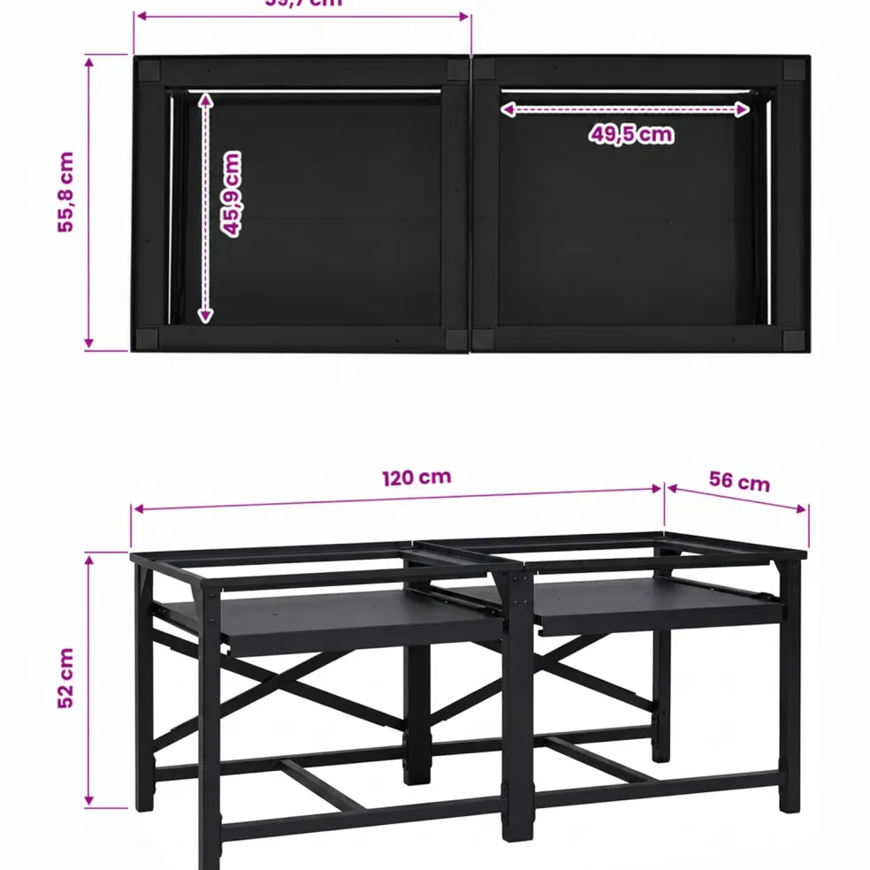 vidaXL Wasmachineverhoger 2 st Zwart 120 x 56 x 52 cm Staal