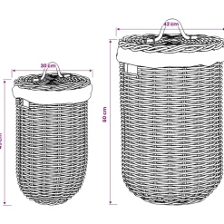 vidaXL Wasmand met deksel GENDT 2 st Natuurlijk grijs Kubu Rattan