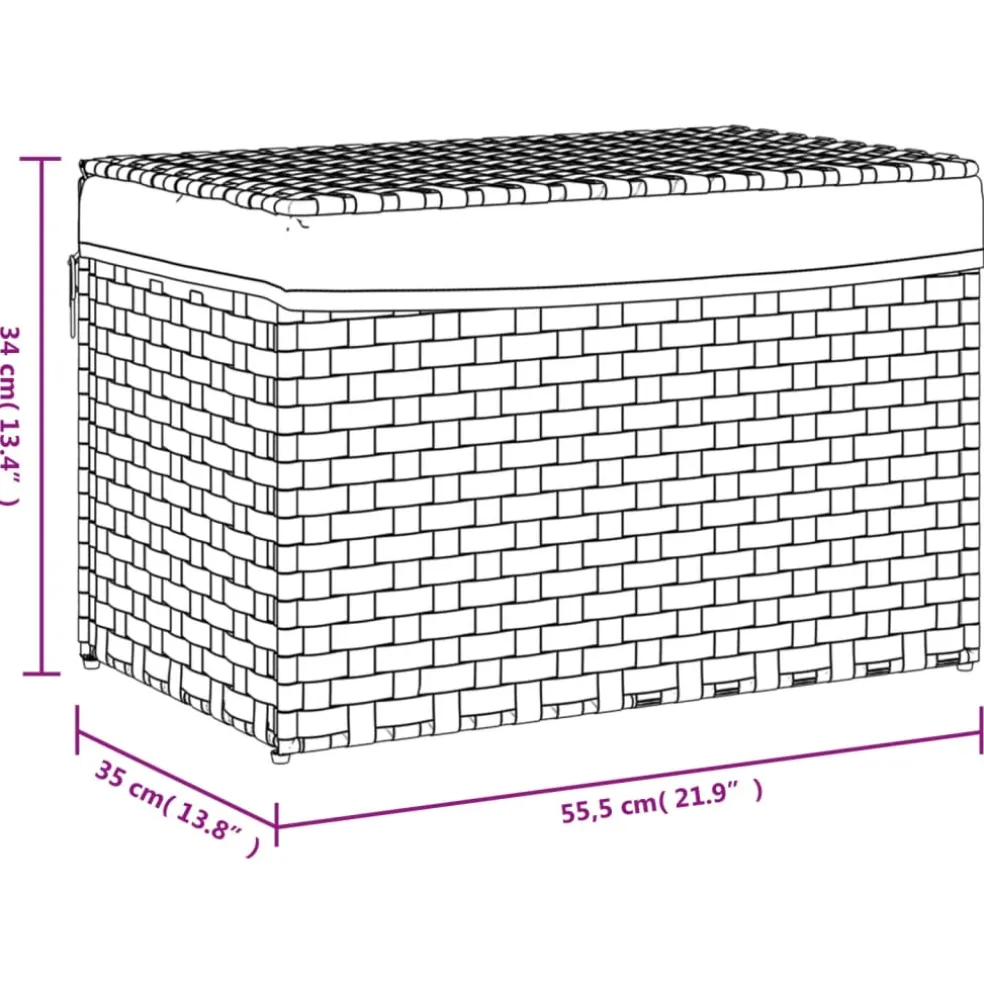 vidaXL Wasmand met deksel 55,5x35x34 cm poly rattan donkerbruin