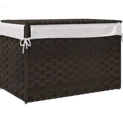vidaXL Wasmand met deksel 55,5x35x34 cm poly rattan donkerbruin