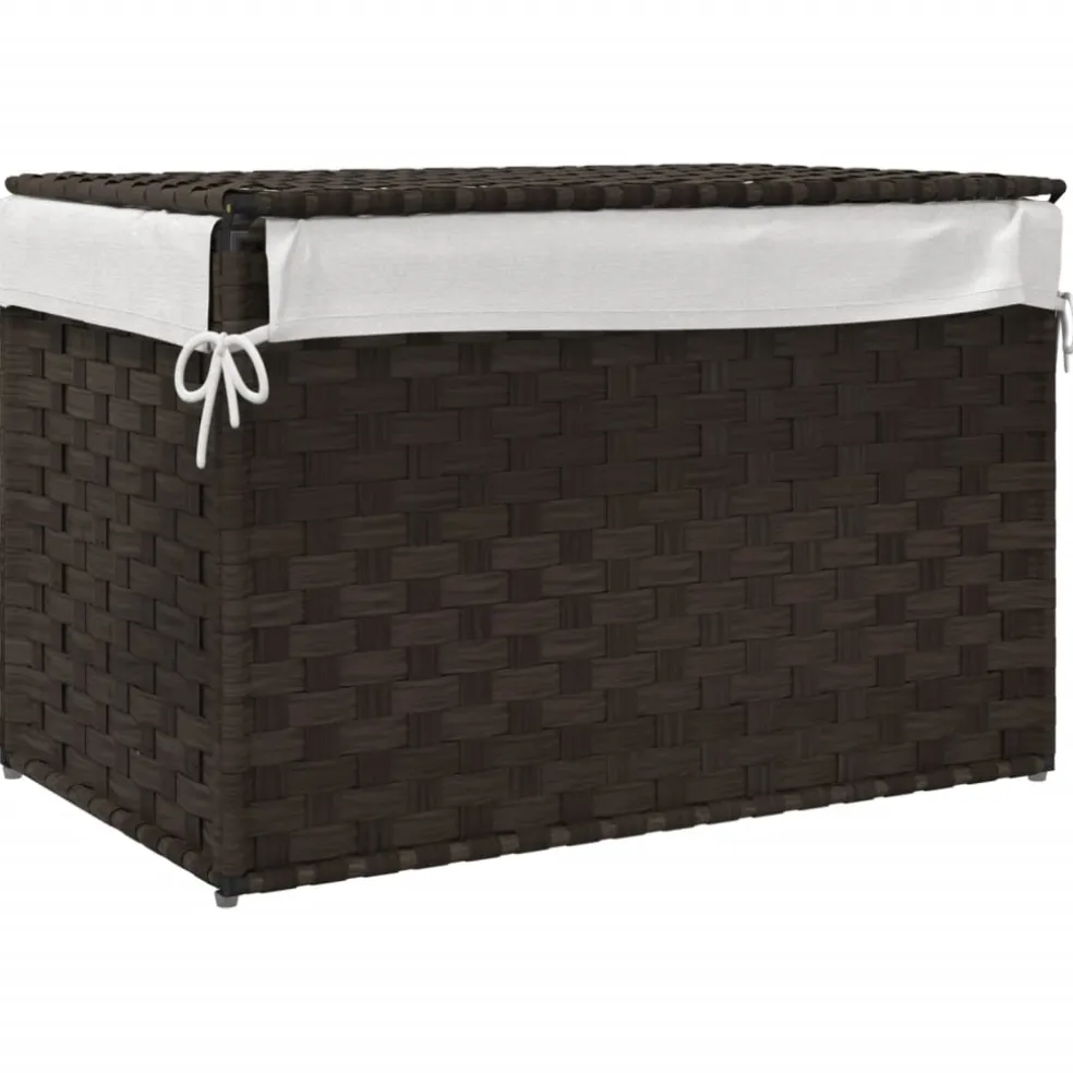 vidaXL Wasmand met deksel 55,5x35x34 cm poly rattan donkerbruin