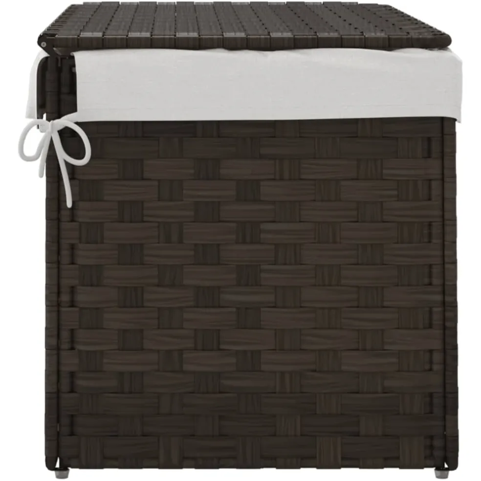 vidaXL Wasmand met deksel 55,5x35x34 cm poly rattan donkerbruin