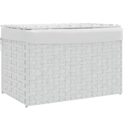 vidaXL Wasmand met deksel 55,5x35x34 cm poly rattan wit