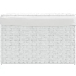 vidaXL Wasmand met deksel 55,5x35x34 cm poly rattan wit