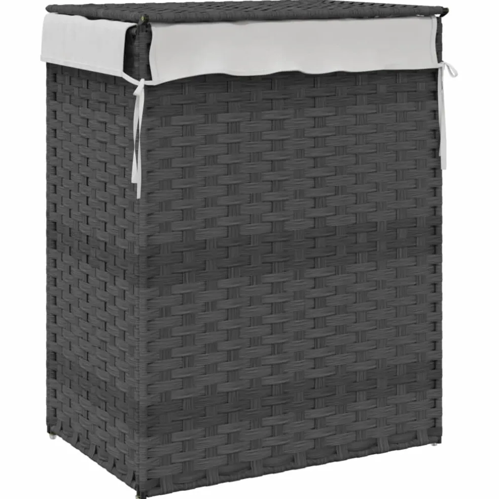 vidaXL Wasmand met deksel 46x33x60 cm poly rattan grijs