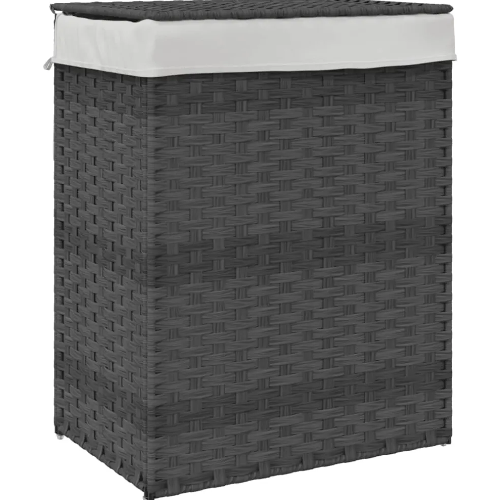 vidaXL Wasmand met deksel 46x33x60 cm poly rattan grijs