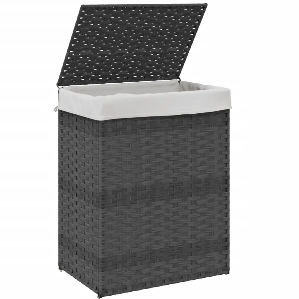 vidaXL Wasmand met deksel 46x33x60 cm poly rattan grijs