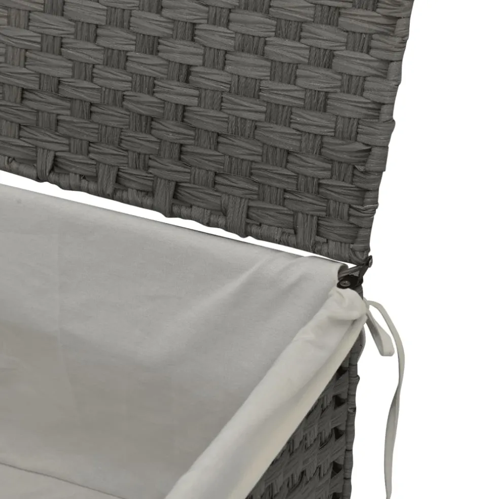 vidaXL Wasmand met deksel 55,5x35x34 cm poly rattan grijs