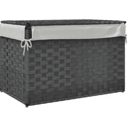 vidaXL Wasmand met deksel 55,5x35x34 cm poly rattan grijs