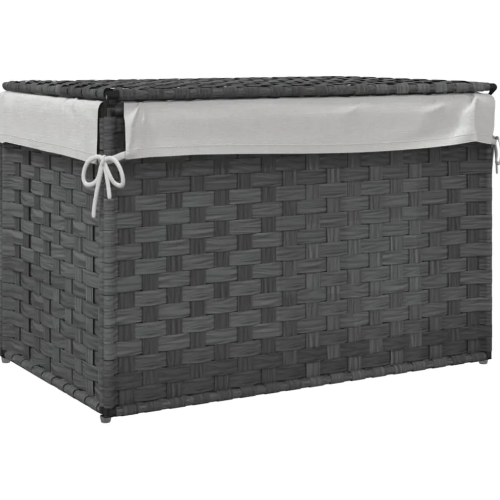 vidaXL Wasmand met deksel 55,5x35x34 cm poly rattan grijs