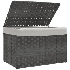 vidaXL Wasmand met deksel 55,5x35x34 cm poly rattan grijs
