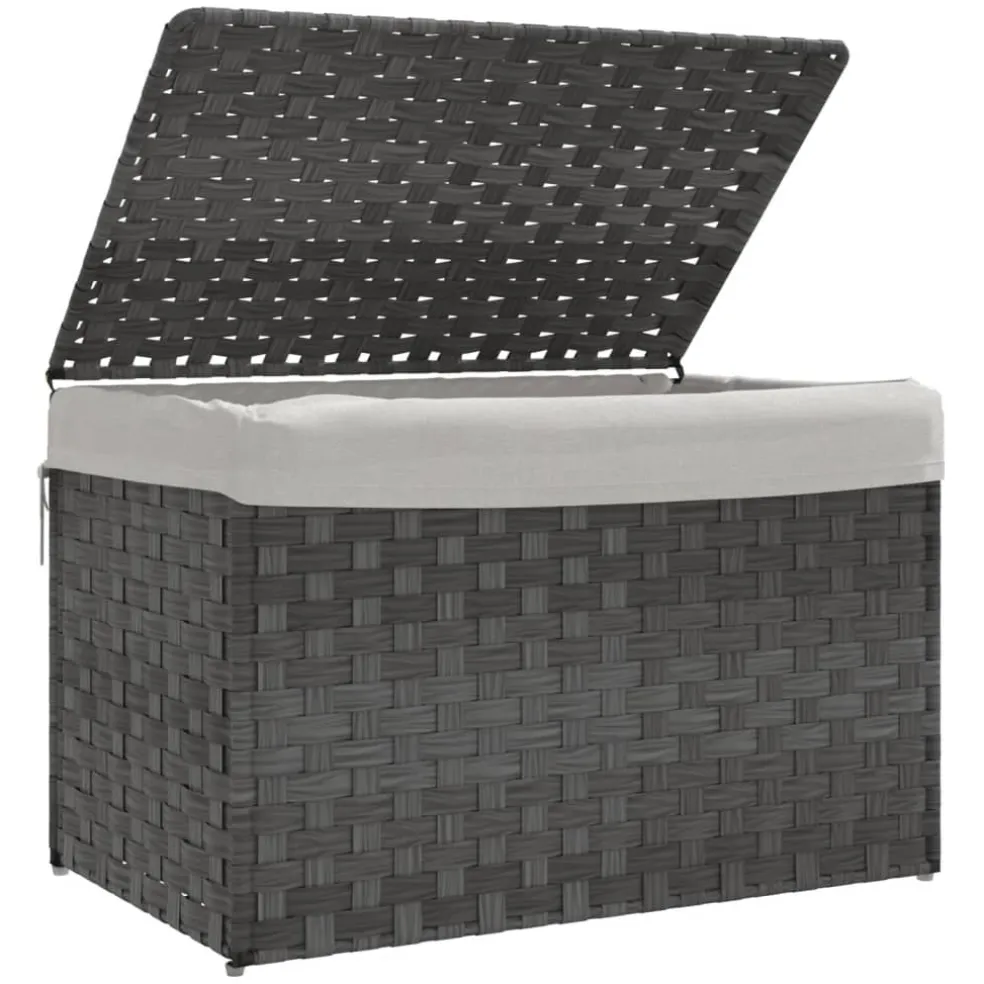 vidaXL Wasmand met deksel 55,5x35x34 cm poly rattan grijs