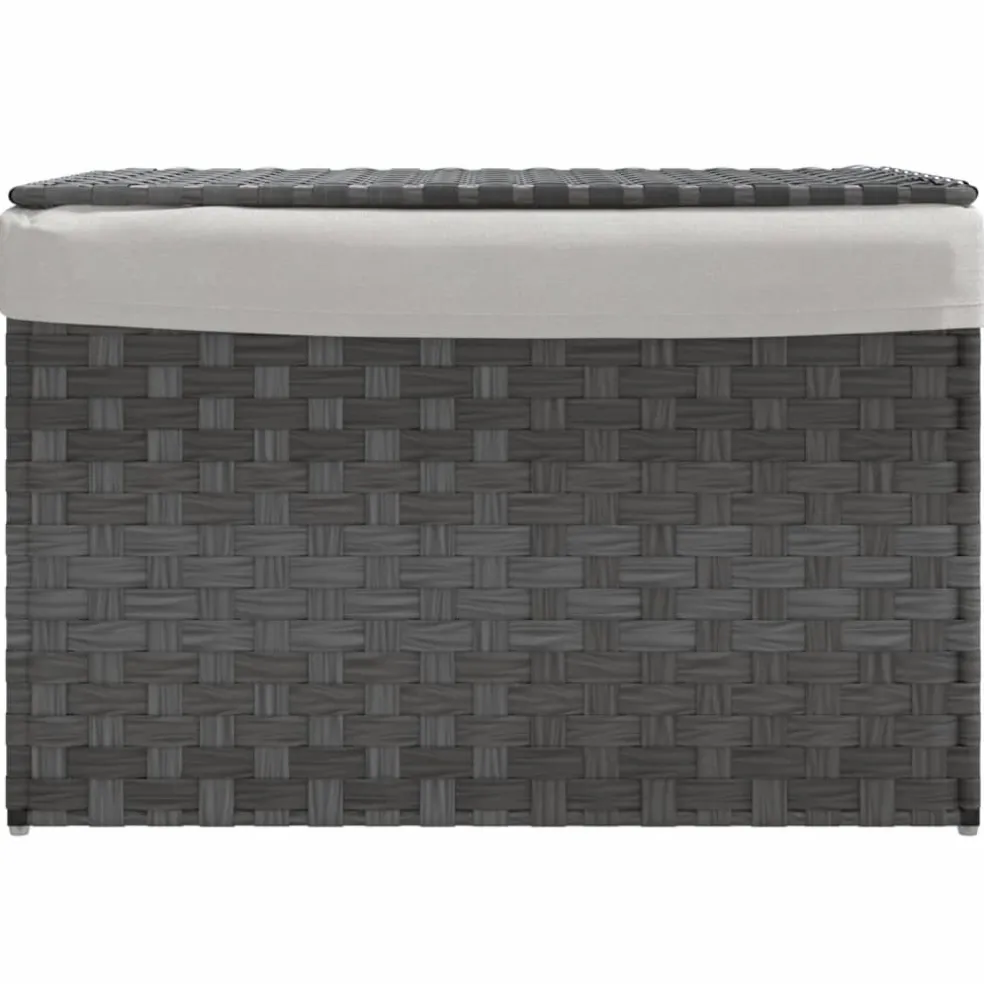 vidaXL Wasmand met deksel 55,5x35x34 cm poly rattan grijs