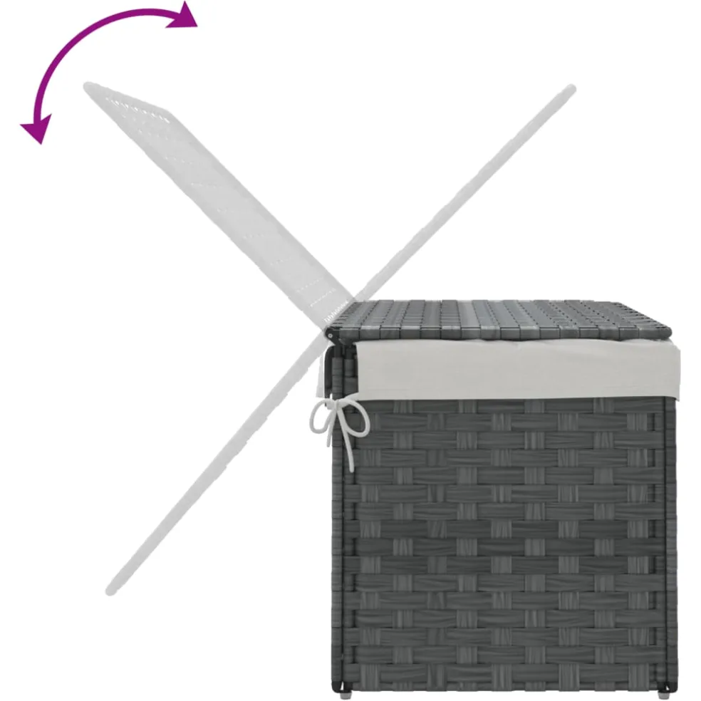 vidaXL Wasmand met deksel 55,5x35x34 cm poly rattan grijs