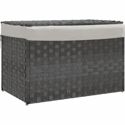 vidaXL Wasmand met deksel 55,5x35x34 cm poly rattan grijs