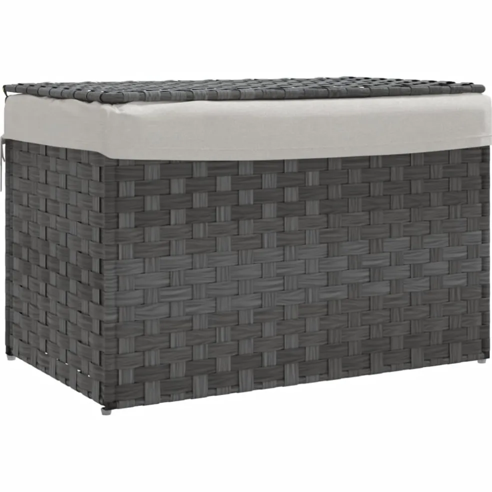 vidaXL Wasmand met deksel 55,5x35x34 cm poly rattan grijs