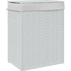 vidaXL Wasmand met deksel 46x33x60 cm poly rattan wit