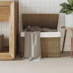 vidaXL Wasmand met deksel 55,5x35x34 cm poly rattan