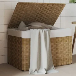 vidaXL Wasmand met deksel 55,5x35x34 cm poly rattan