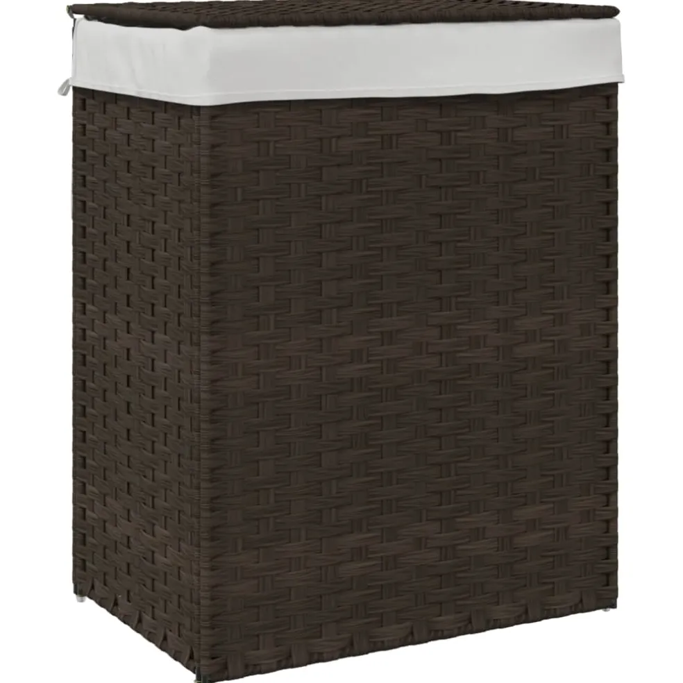 vidaXL Wasmand met deksel 46x33x60 cm poly rattan donkerbruin