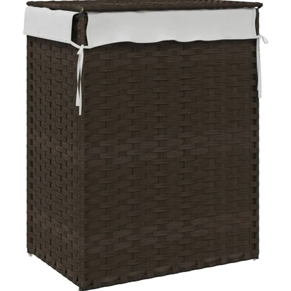 vidaXL Wasmand met deksel 46x33x60 cm poly rattan donkerbruin