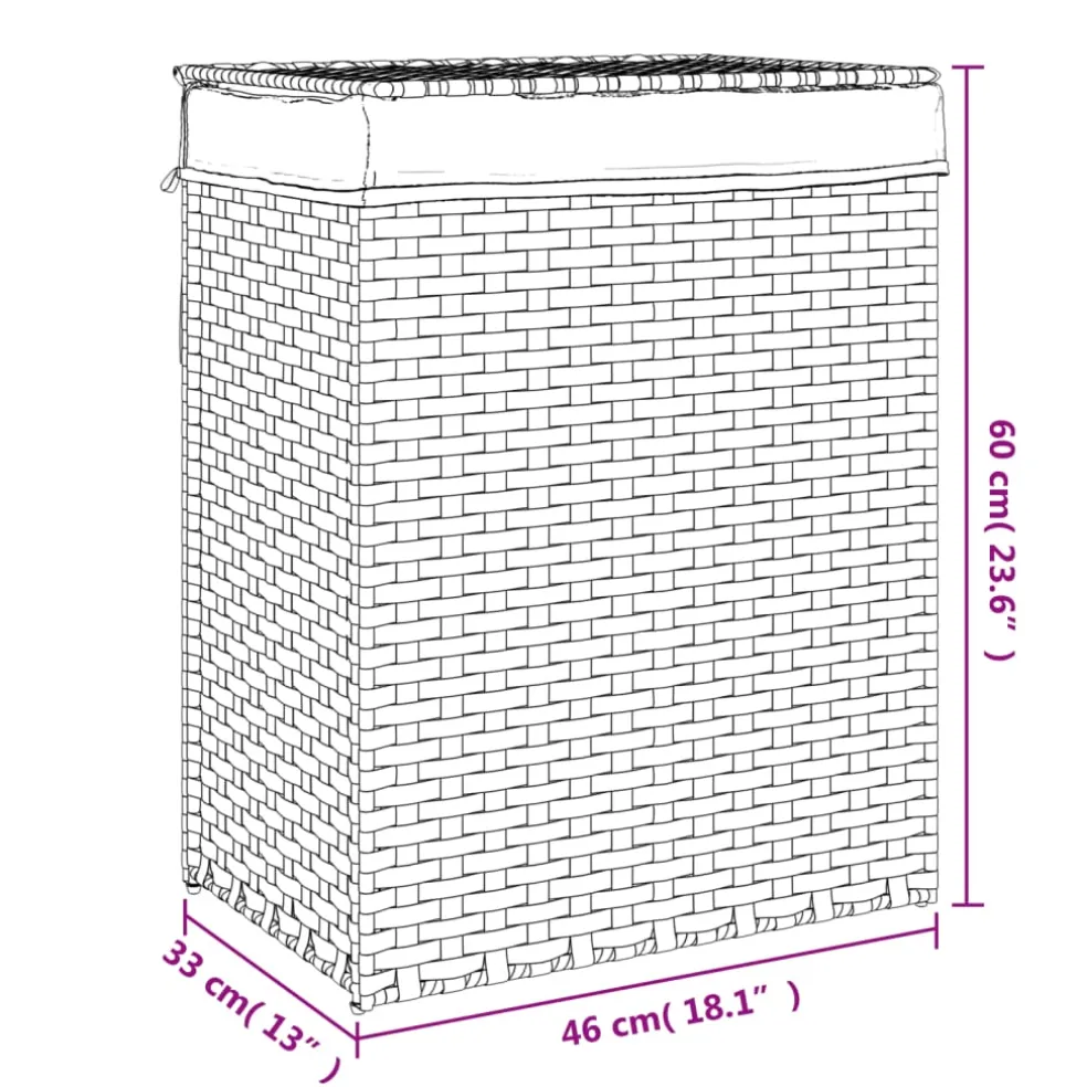 vidaXL Wasmand met deksel 46x33x60 cm poly rattan donkerbruin