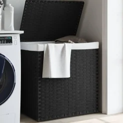 vidaXL Wasmand met 2 vakken 53x35x57 cm poly rattan zwart