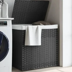 vidaXL Wasmand met 2 vakken 53x35x57 cm poly rattan grijs