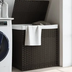 vidaXL Wasmand met 2 vakken 53x35x57 cm poly rattan donkerbruin