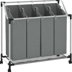 vidaXL Wasmand met wielen 4 vakken grijs