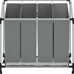 vidaXL Wasmand met wielen 4 vakken grijs