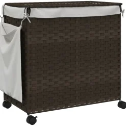vidaXL Wasmand op wielen 60x35x60,5 cm rattan donkerbruin